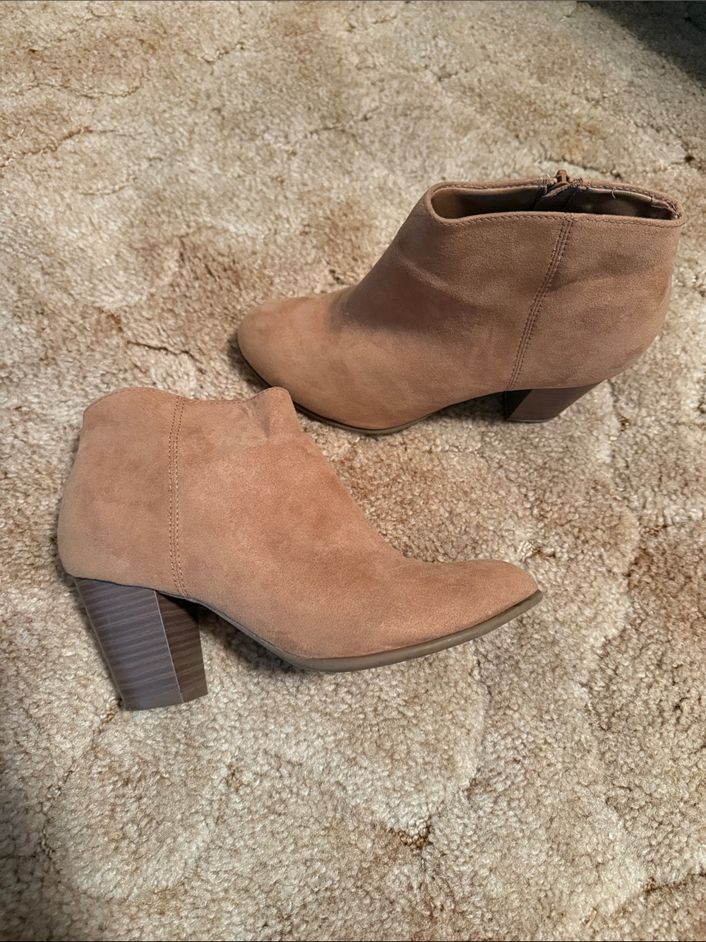 Old Navy Camel Suede Ankle Booties with Stacked Heel